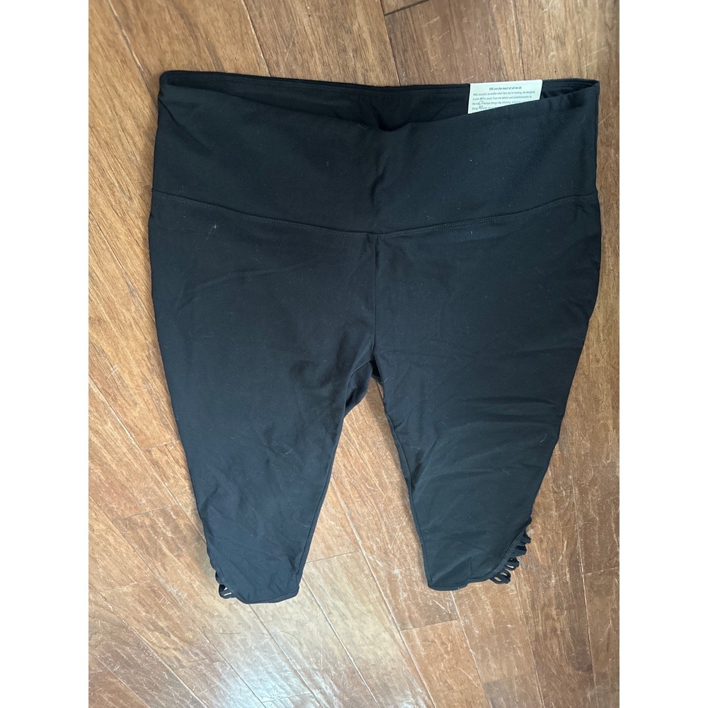 Soft Surroundings Slim-sation Black Cropped Leggings Lattice Hem Womens XL NWT